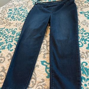 Chico’s blue denim jegging ankle.